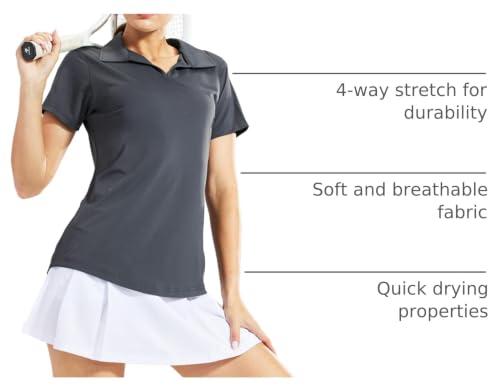 Image of MIER Women's Golf Polo Shirts Collared V Neck Short Sleeve Tennis Shirt, Dry Fit, Moisture Wicking