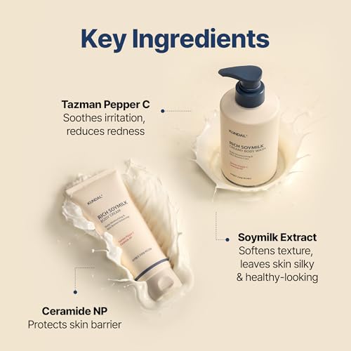 KUNDAL Soymilk Body Wash & Body Cream Set, Moisturizing Body Care with Ceramides, Hydrating Skincare Duo for Dry Skin, Mellow Vanilla Scent (16.9 fl oz + 6.76 fl oz) - Image 5