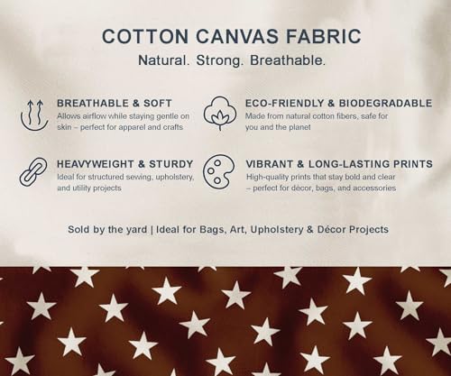 Image of Soimoi Brown Cotton Canvas Fabric Stars Star Printed Craft Fabric by the Meter 58 Inch Wide