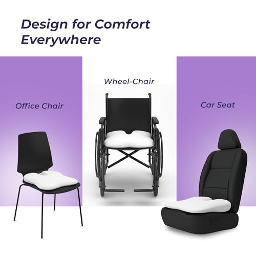Image of Billebon Ultimate Car Wedge Seat Cushion | Premium Memory Foam Cushion with Coccyx Tailbone Cutout | Helps Relieve Hip| Tailbone & Lower Back Pain | Supports Weight Up to 100 kg - White (Pack of 1)