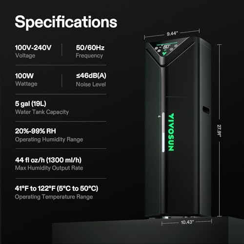 VIVOSUN Umidificador AeroStream H19 ambiental inteligente de 19 L com sonda de temperatura e umidade