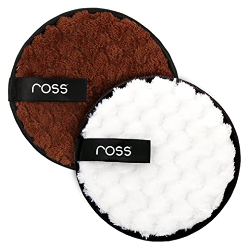 Ross Reusable Makeup Remover Pads (Pack of 2) | Ultra-Soft Facial Cleansing Pads for Face, Eye & Foundation | Reusable, Washable & Eco-Friendly Makeup Wipes | Safe for Dry, Oily & Sensitive Skin – White & Brown