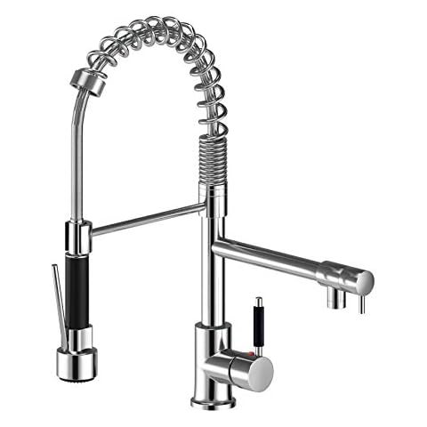 Suguword Kitchen Sink Mixer Taps Pull Down Spray Spout Brass Monobloc Kitchen Tap Chrome with Pull Out Spray High-Arch Spout Kitchen Tap Cover
