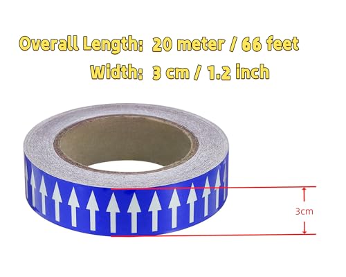 Image of Pipe Flow Arrow Tape Pipeline Arrow Stickers 1.2 Inch x 66 Ft (3cm x 20M) Pipe Identification Marking Arrow Labels with Reflective Strips for Pipe Flow Markers, Blue /White