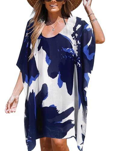 Moss Rose Women's Beach Kaftan Dresses Kimono Swimsuit Cover up for Bathing Suit with Floral Pattern
