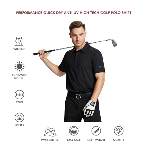 M MAELREG Polo Shirts for Men Short Sleeve Performance Moisture Wicking Quick Dry Casual Collared Men&rsquo;s Polo Shirts Black