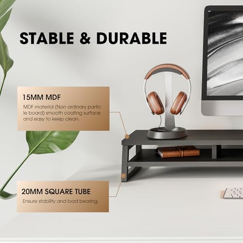 Image of Fenge Dual Monitor Stand for Desk, 42.5in Large Monitor Riser for 2 Monitors, 2 Tier Computer Office Desk Top Shelf, Desktop Storage Stand for Laptop, PC, Computer, Printer