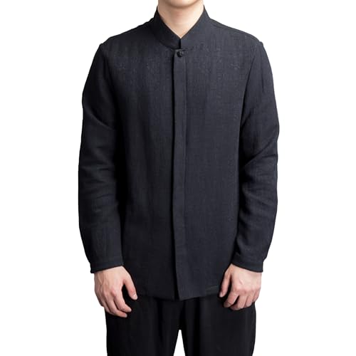 Men's Fashion Cotton Linen Shirt Long Sleeve Solid Color Ethnic Beach Yoga Top Casual Lightweight Jacket