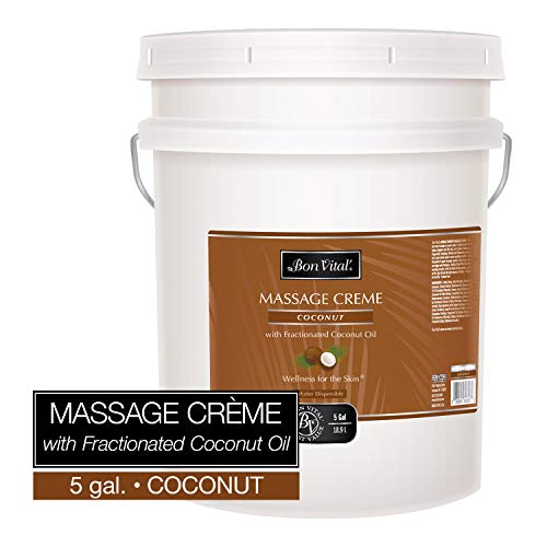 Bon Vital' Coconut Massage Crème Made with 100% Pure Fractionated Coconut Oil, Massage Cream & Moisturizer to Repair Dry Skin, No Greasy Feel, Anti-Aging Cream for Professional Massage, 5 Gallon Pail