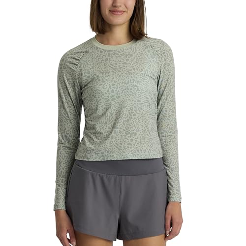 Free Fly Women's Elevate Long Sleeve - Quick Dry UPF 30+ Sun Protection Shirt with Odor Prevention, Drifter Print Desert Sage, S