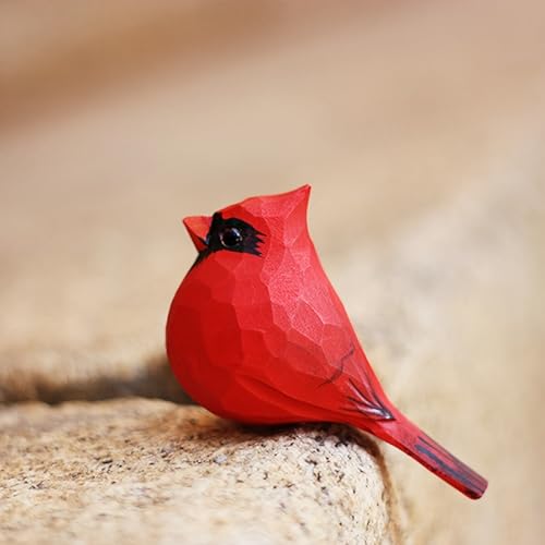 LWINGFLYER Small Carved Northern Cardinal Figurines Handmade Female Cardinal 3.9inch Birds Craft Set Cute Couple Birds Statues Home Decor Art Carving Work