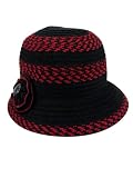 San Diego Hat Co. Women's Chenille Cloche Hat with Flower Jewel Detail, Black and Red, One Size