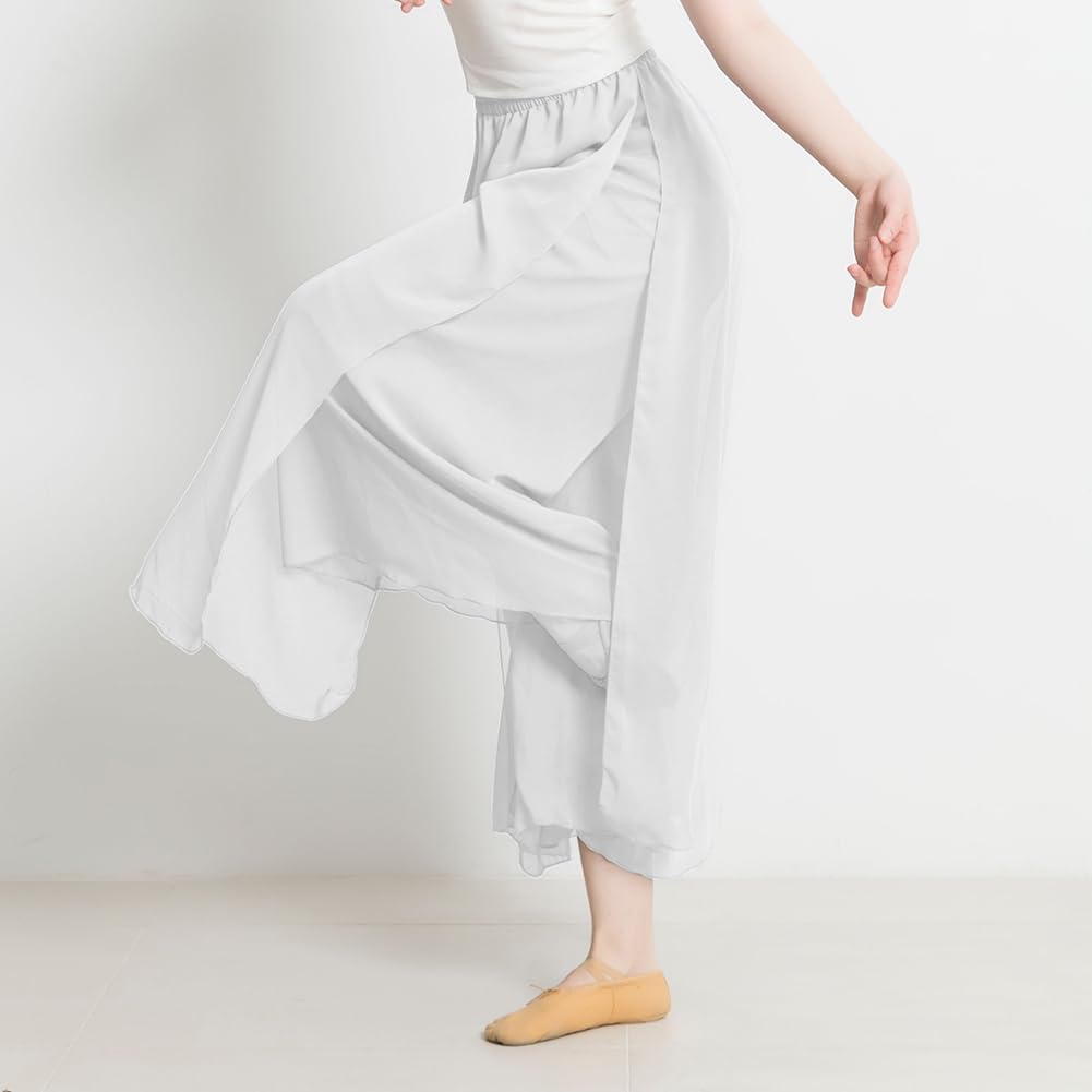 ROYAL SMEELA Chiffon Pants for Women Wide Leg Pants Dressy High Waist Culottes Pants Flowy Boho Palazzo Yoga Skirt White