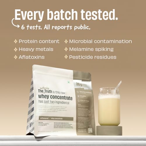 Image of The Whole Truth Whey Protein Concentrate | Unflavoured | 500g (1.1 lbs) | 26g Protein | 6.4g BCAA | Clean & Easy to Digest