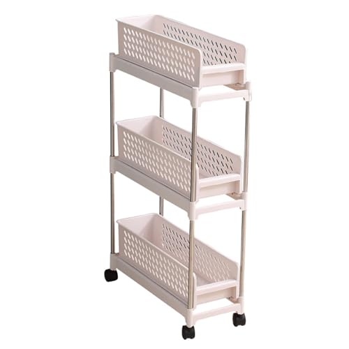 Carrito de almacenamiento de 3 niveles con cestas deslizantes y ruedas para organizar el dormitorio, el baño y la oficina