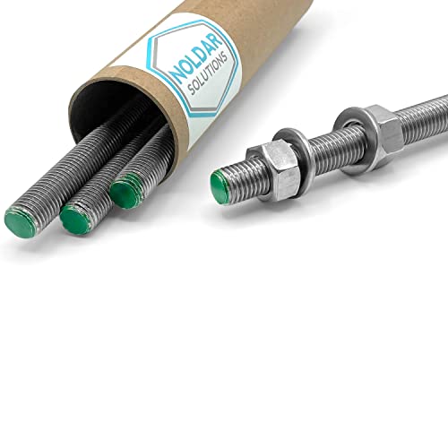 NOLDAR | 2x Varilla roscada M6 de acero inoxidable A2 (AISI 304). Incluye 2 varillas M6 de 1 metro de longitud con 4 tuercas hexagonales y 4 arandelas planas para fijación Cover