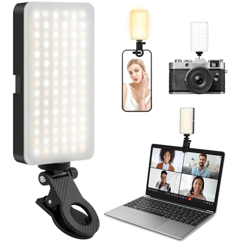 LOPHE 90 LED Videolicht, Selfie Licht 3 Lichtmodi und 9 Helligkeit, 2700K-6500K Handy Licht mit Clip wiederaufladbar, Tragbares Kamera Licht für Telefon, Computer, Anrufe, Fotografie