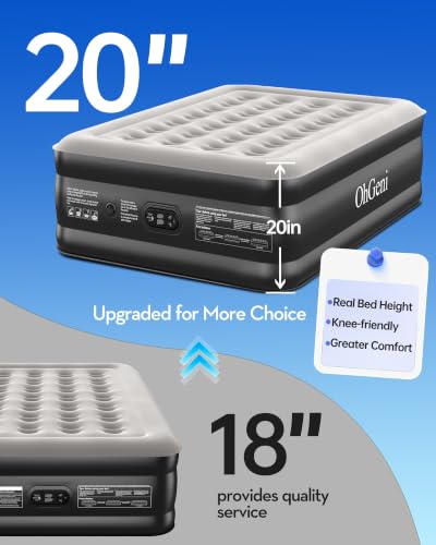 OhGeni 20″ Raised Air Mattress Full with Built in Pump, Blow...