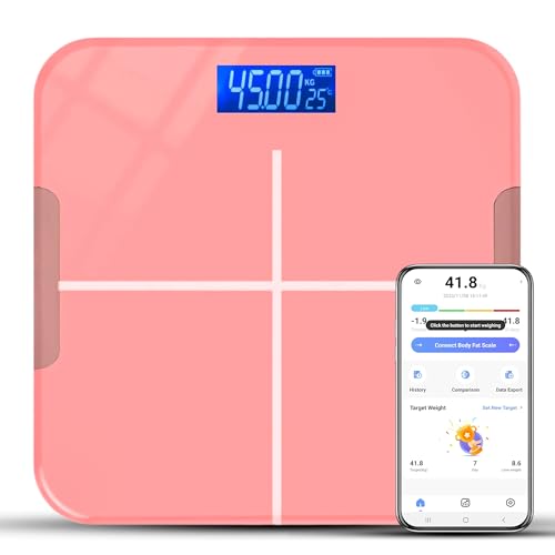 Image of Prime Pick Pro Digital Weight Machine Bathroom Weighing Scale with Large LCD Display USB Rechargeable Extra Thick Tempered Glass Anti Slip Base Rose Gold