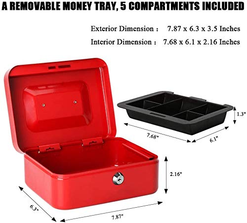 JORSION Locking Medium Steel Cash Box with Money