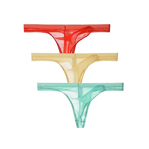 Men's Ultra-Thin Elephant Nose Pouch Thong Underwear Breathable Mesh G-String Thongs Panties
