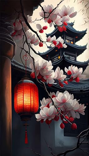 Peinture Diamant par Numéros Magnolia Rouge pour Déco Salon