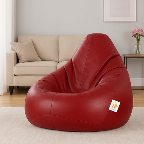 Image of Bean Bag Cover, Faux Leather, 66 x 86 x 112 cm, Indoor Gaming and Reading Chair (RED, XXL, Solid)