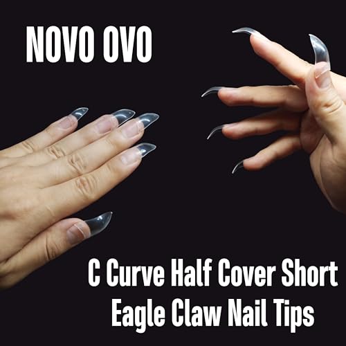 NOVO OVO Nail Tips Curved Stiletto, Clear Gel x Extension kit Half Covel to Make Press on 3D Eagle Claw nails - Image 3