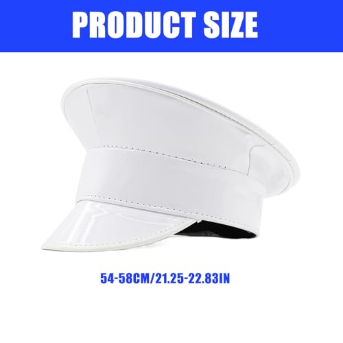 Shimmering Marine Hat Fashion PU Leather Flat Top Hat for Carnivals Party Music Festival Stage Hat for Theme Event4
