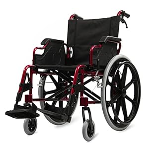 Rolstoel, Opvouwbare Zelfrijdende Rolstoelen Transport Sport Rolstoel met Remhendels, Voetsteunen en Rugleuning voor Ouderen Red,One Size