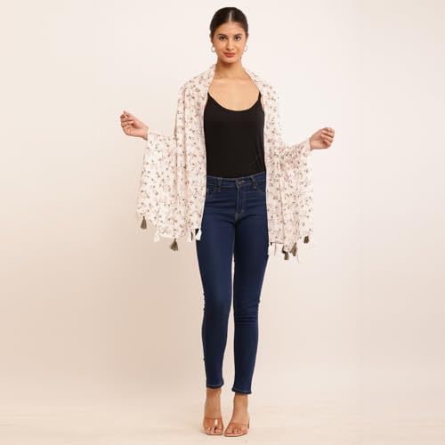 Image of floral printed cotton stoles /scarf /scarves for women, pure soft cotton for summer (Size-28inch x 72inch)