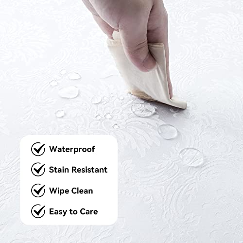 Romanstile Spring Jacquard Rectangle Tablecloth - Waterproof Elegant Vienna Damask Pattern Table Cloths Washable Polyester Decorative Table Covers For Dinner/Parties/Outdoor - 60 X 84 Inch,White #TOP2