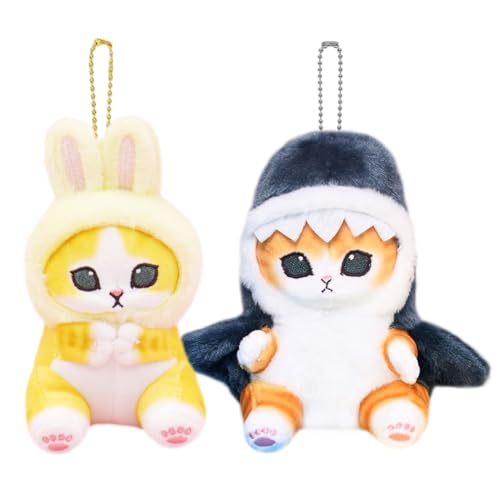 XNAUVOI 2 PCS Animales De Peluche Para Llaveros, Conejo y Gato De Peluche Juguete De Peluche De Gato Tiburón, Llavero De Muñeca De Dibujos Animados Llaveros De Felpa De Animal Para Niños Niñas - 13 cm