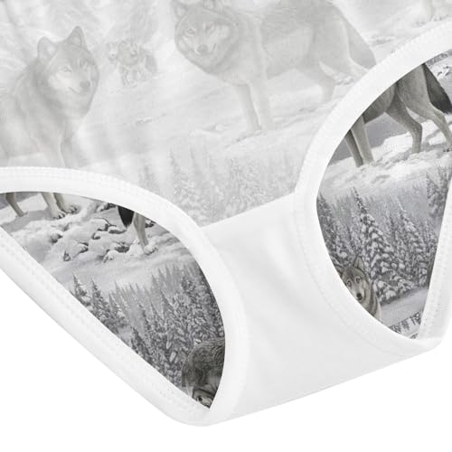 Toddler Girl Briefs, Wolves Snowy Mountains Cotton Underwear for Girls, 2–8 Years4