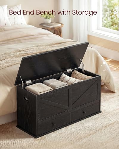 VASAGLE Storage Chest, Storage Bench with 2 Fabric Drawers, Farmhouse Style, for Entryway, Bedroom, Living Room, 15.7 x 39.4 x 19.9 Inches, Ebony Black ULSB043B02 - Thumbnail 4