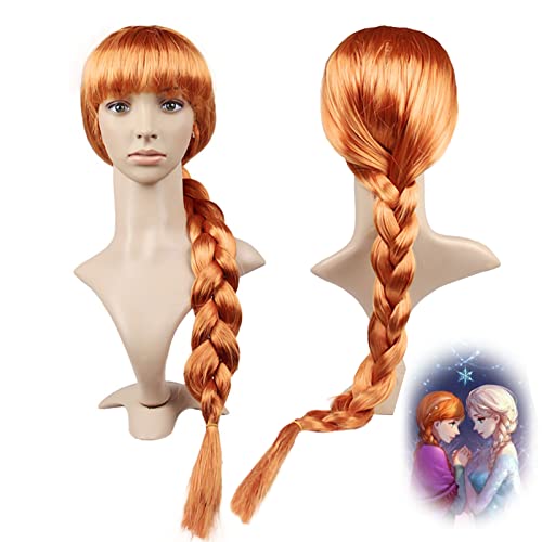 Yisscen Perruque, Perruque brune Frozen Anna, Tresses brunes, Perruque aux cheveux longs pour femmes, Perruque en fibres synthétiques, Perruque Anime, Applicable à Noël, Fête d'Halloween, Cosplay