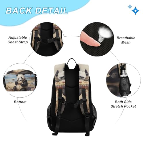 Backpack Lunch Bag Set for Travel Hiking Picnic, Panda Beach Print Backpacks with Insulated Lunch Box3