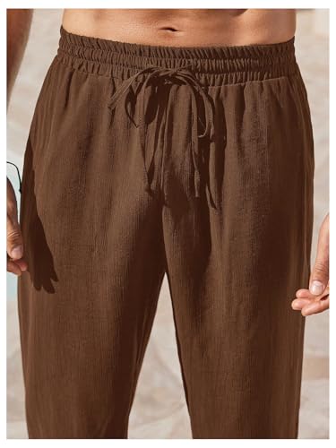 SHENHE Men's Casual Loose Fit Pants Drawstring Elastic Waist Lightweight Beach Vacation Pants3