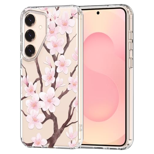 Coque Samsung S25 et S24 MOSNOVO Transparente Antichoc Motif Fleur de Cerisier