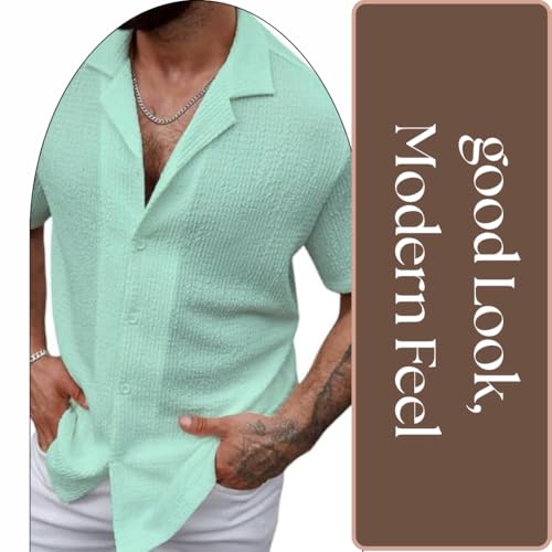 Image of COMBRAIDED Men's Regular Fit Cotton Blend Shirts | Half Sleeve Solid Pattern | Casual Wear for Everyday Style