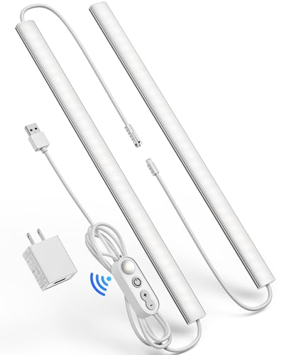 Vovamo Motion Sensor Dimmable Under Cabinet Lighting, 6000K White, Plug-in, Linkable LED Closet Light Bars, 12-inch 2 Pack