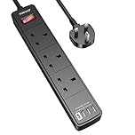 POWSAF Extension Lead with 4 USB Slots (3.4A, 1 Type C and 3 USB-A Ports),Power Strip Surge Protector with 3 way plug extension Socket and 2M Extension cube cable for Home Office Travel,Black