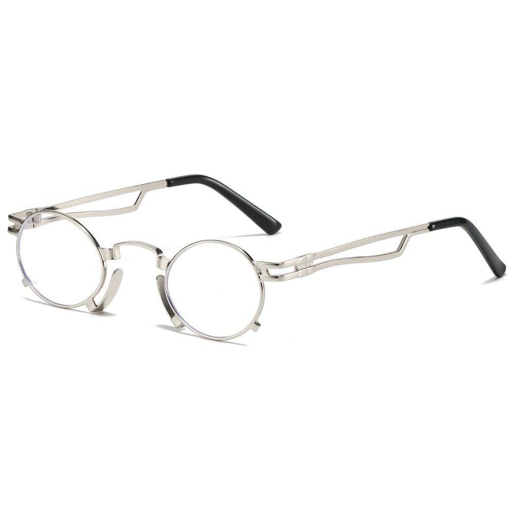 Occhiali da sole rotondi Steampunk da donna alla moda, da uomo, neri, punk, vintage, con protezione, argento trasparente