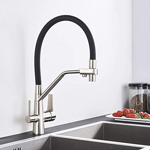 Robinet de cuisine de purification finitions nickel brossé luxe mitigeur eau filtrée trois voies