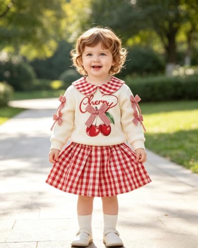 Image of Renotemy Toddler Girls Outfits Winter Little Girl Clothes Skirt Set 18M-6Y | Girls Christmas Fashion 2 Piece Outfit,Fall Knit Sweater and Skirt Set,Holiday Thanksgiving Dress Back to School Essentials