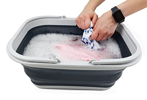 SAMMART 15L Zusammenklappbarer Korb mit Griff - Tragbarer Picknickkorb/Krater für den Außenbereich - Faltbare Einkaufstasche - Platzsparender Aufbewahrungsbehälter (Grau/Schiefergrau, 1)