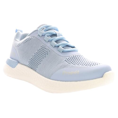 Propét Women's B10 Usher Sneakers, Powder Blue, 9 X-Wide US Side view of Propét Women's B10 Usher Sneakers showcasing the breathable mesh upper and durable rubber sole