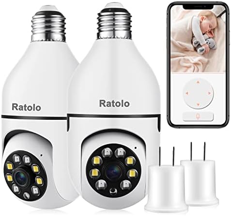 ratolo Light Bulb Security Camera Wireless WiFi Outdoor Indoor, Home Security Cameras 1080P Pan Tilt 2.4Ghz 360 Degree Human Motion Detection Alarm Night Vision Two-Way Talk E27 Socket