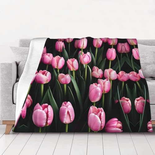 Couverture en flanelle douce rose et tulipes, le cadeau naissance idéal - 2