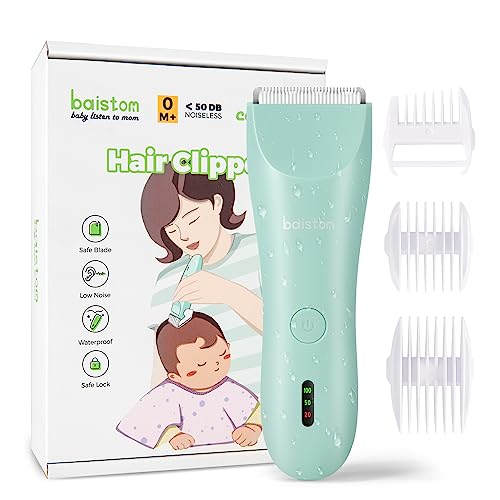 Baistom Baby Hair Clippers, Quiet Hair Trimmer for Kids, Waterproof Rechargeable Cordless Baby Hair Cutting Kit for Infant and Toddler (Green)